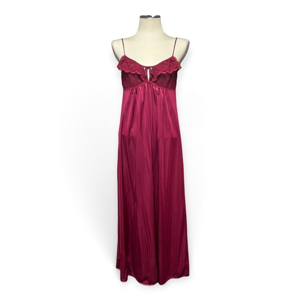 Maidenform Vintage Made in USA Union Made Lace Satin Nightgown Burgundy Medium
